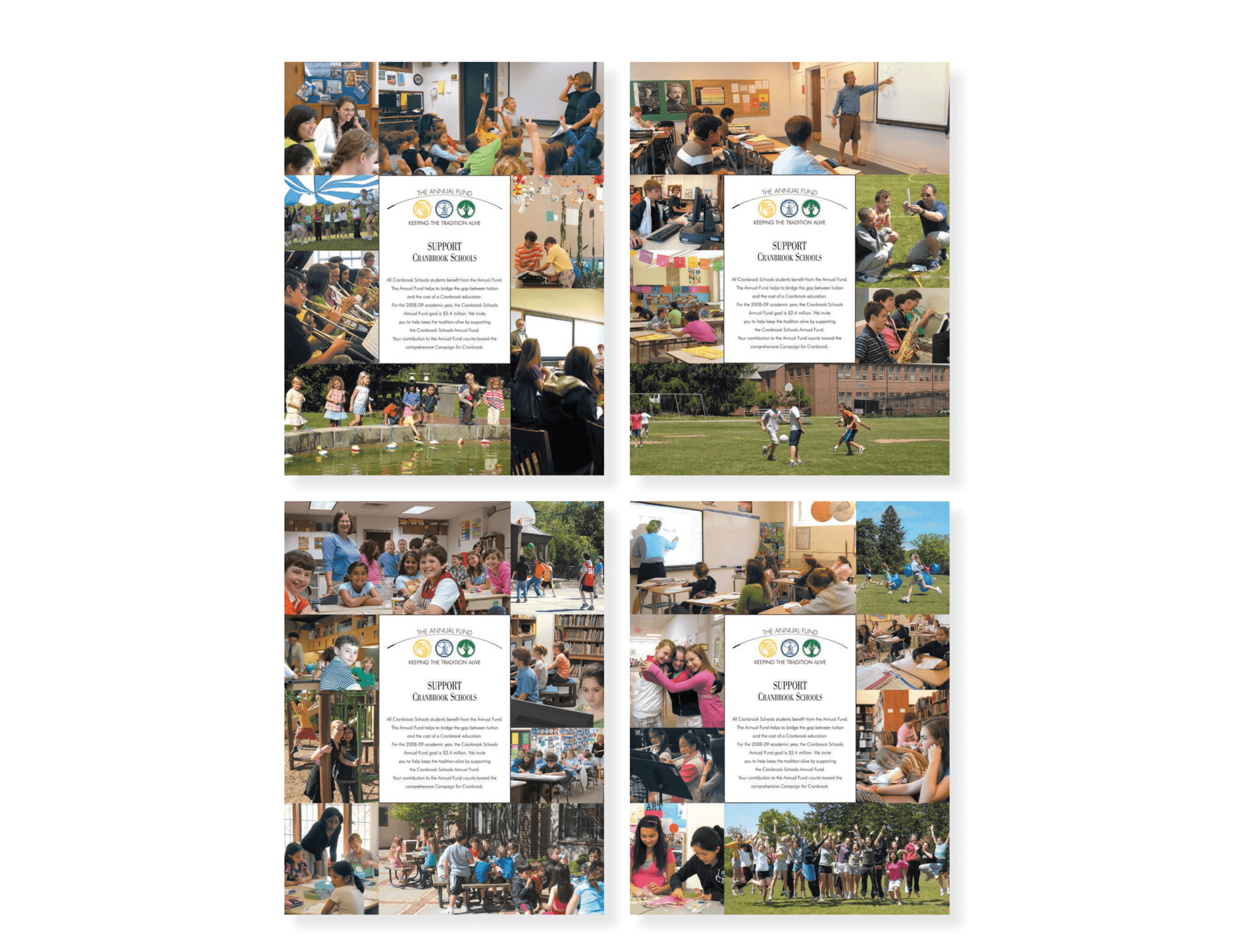 Cranbrook annual fund flyers for each school: Brookside, Kingswood, Cranbrok and all schools photography by Anne Ink