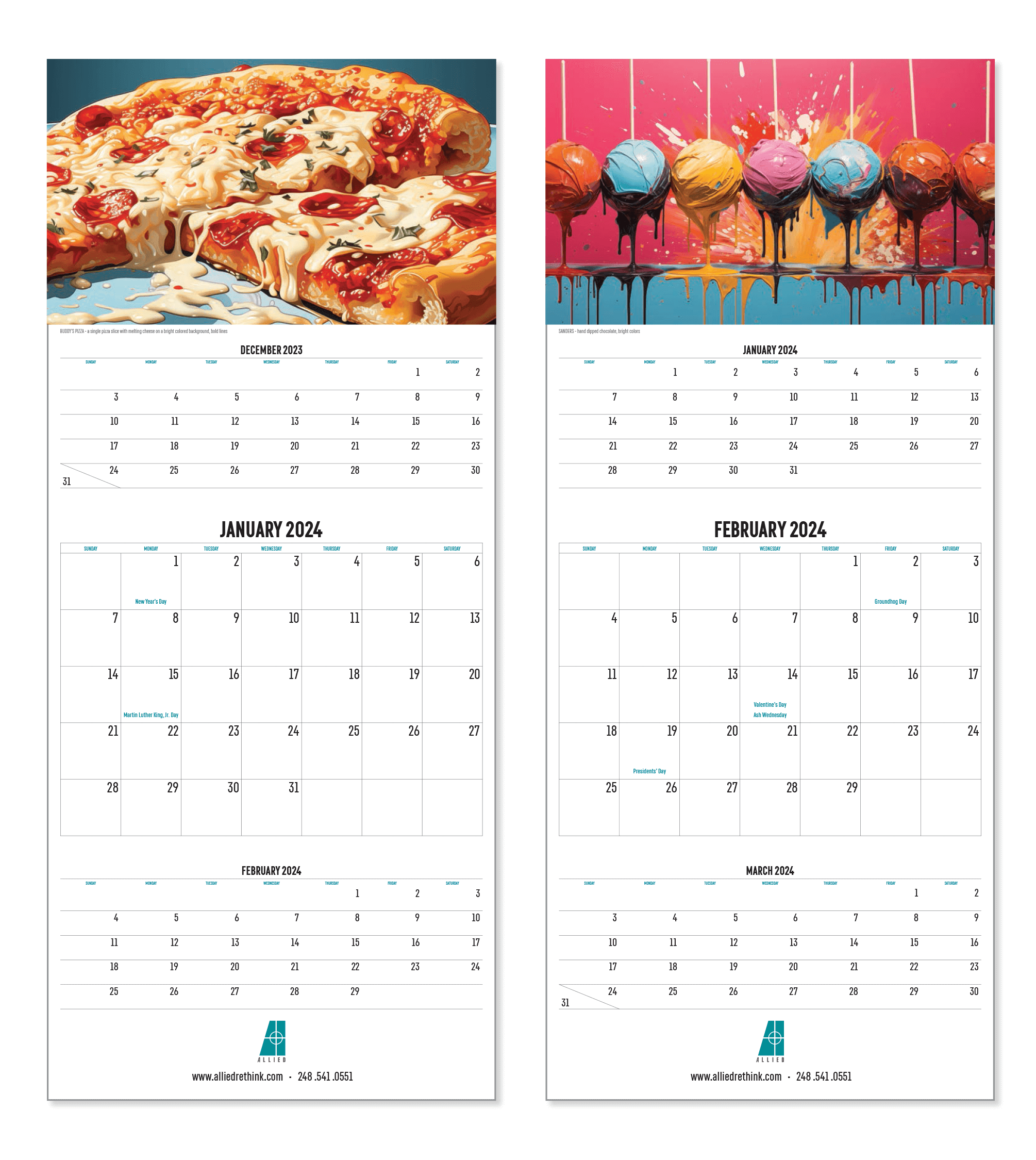 Allied calendar AI Pizza and chocolates
