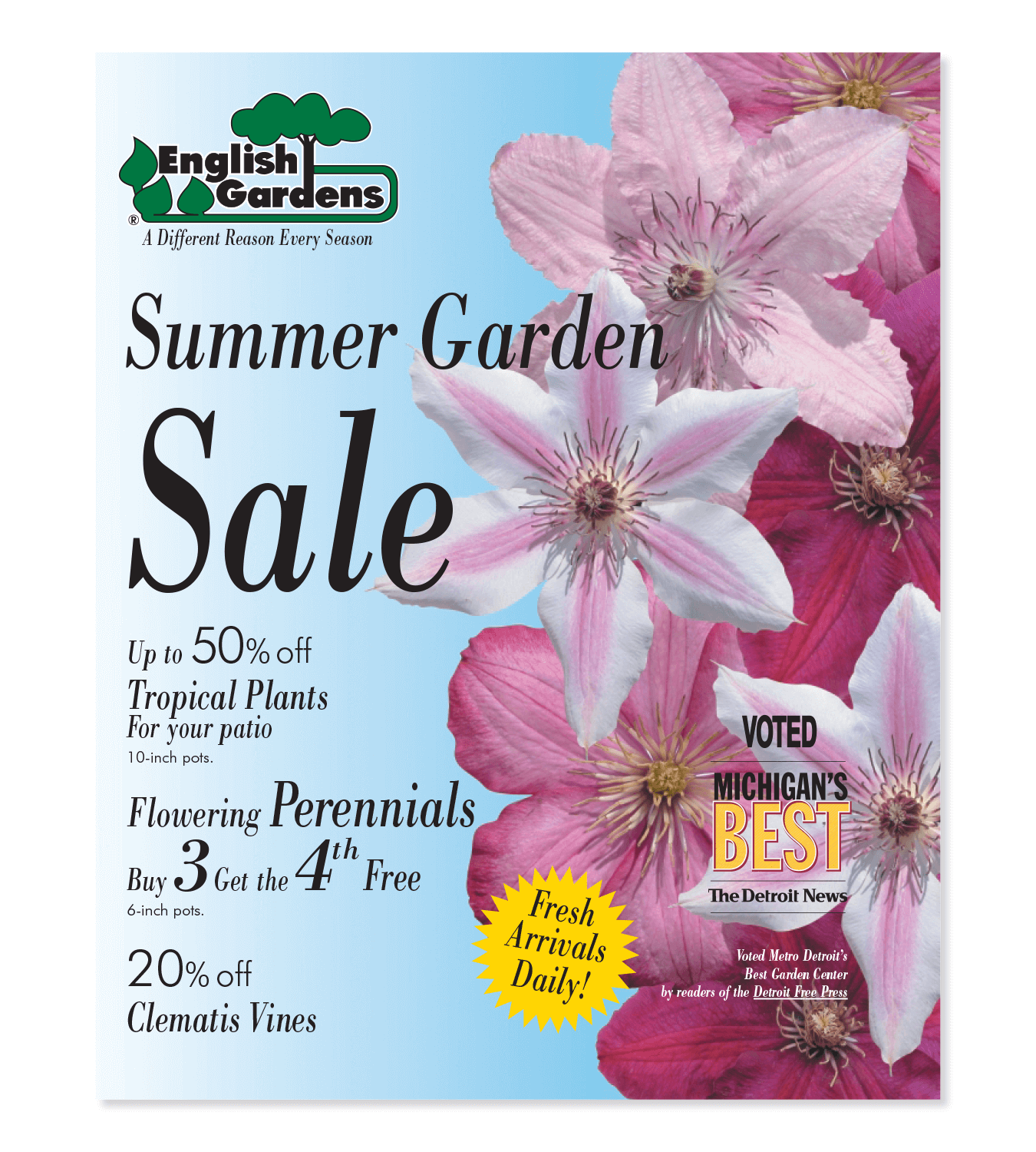 Summer Garden Hot sheet flyer for English Gardens
