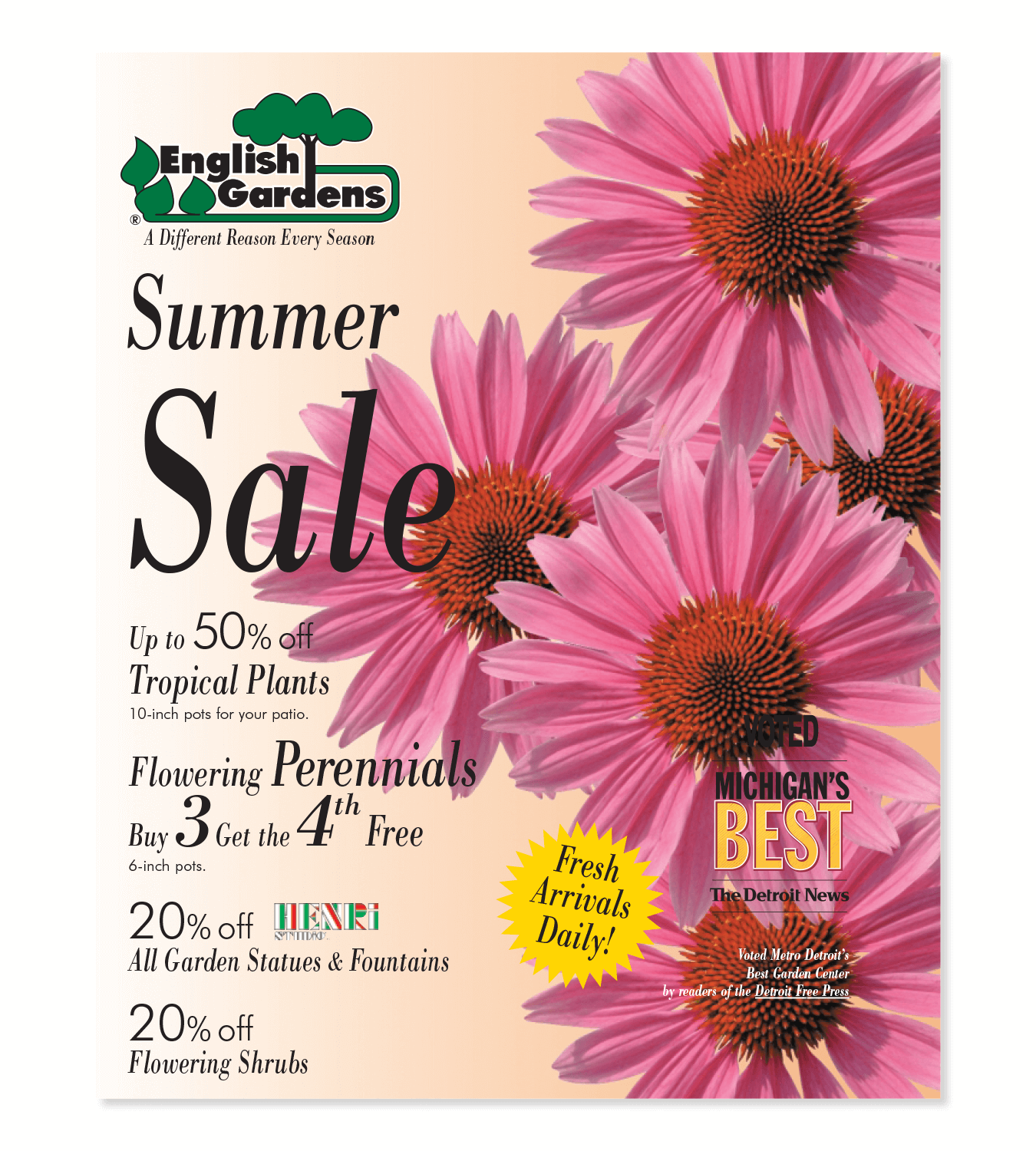 Summer Sale Hot sheet flyer for English Gardens