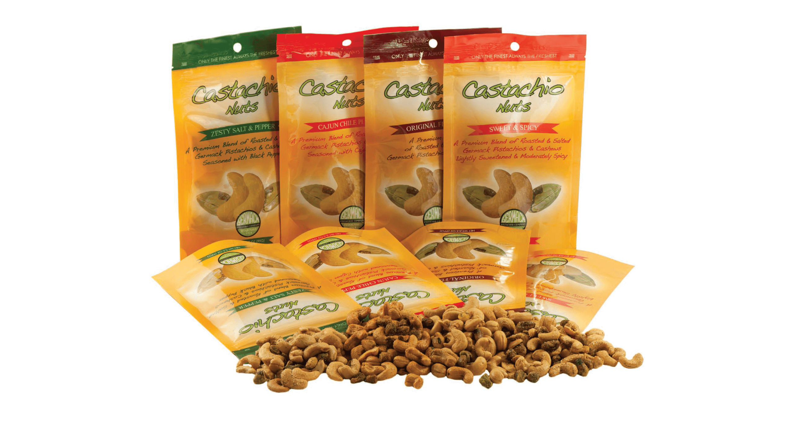 Germack Pistachio branding and packaging Castachio Nuts pouch bags