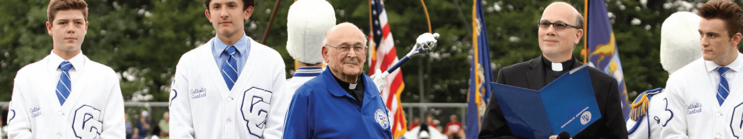 Fr. Elmer, CSB '46 with Fr. Huber, Detroit Catholic Central High School fundraiser event invitation