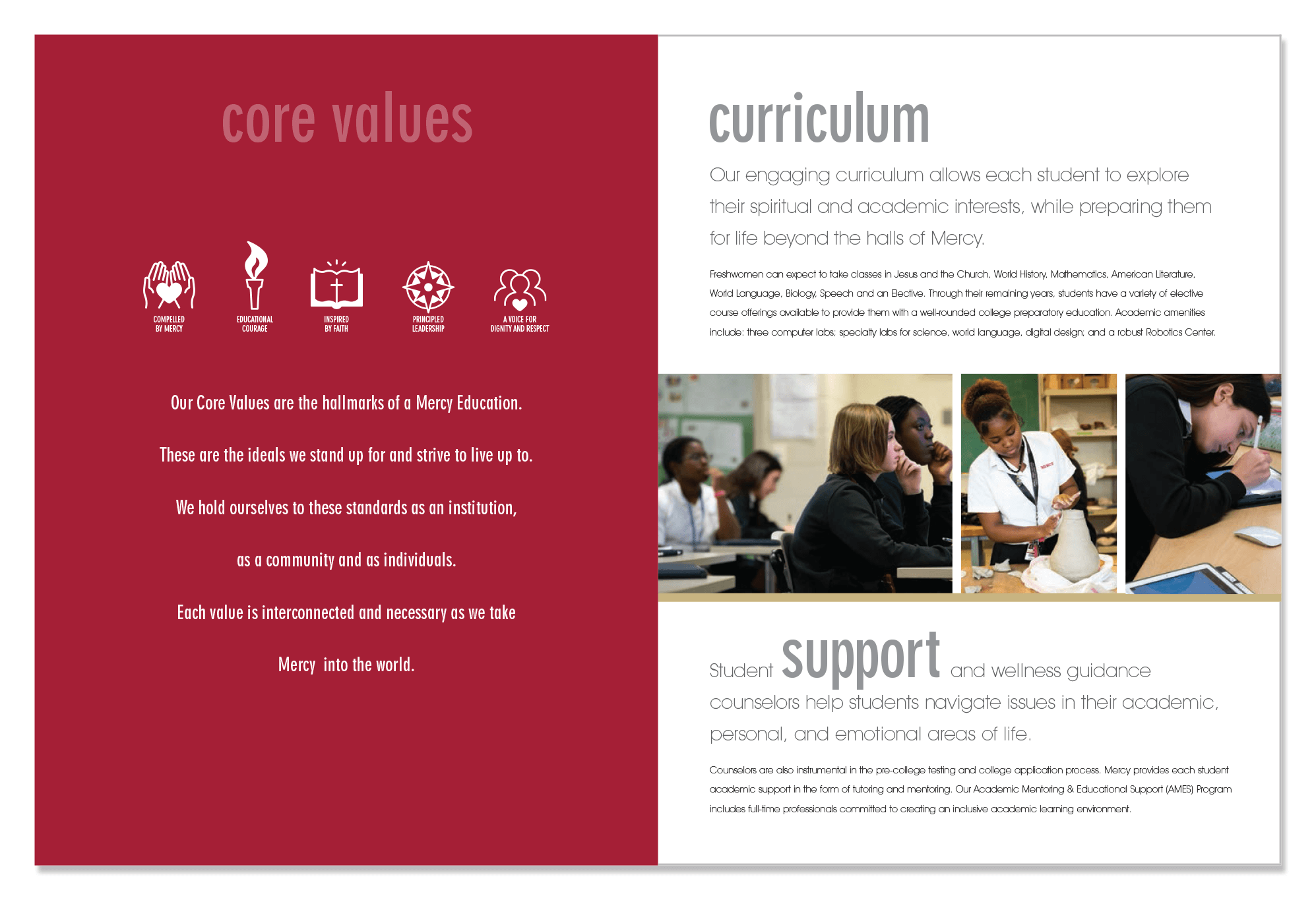 logo branding for core values and curriculum pages