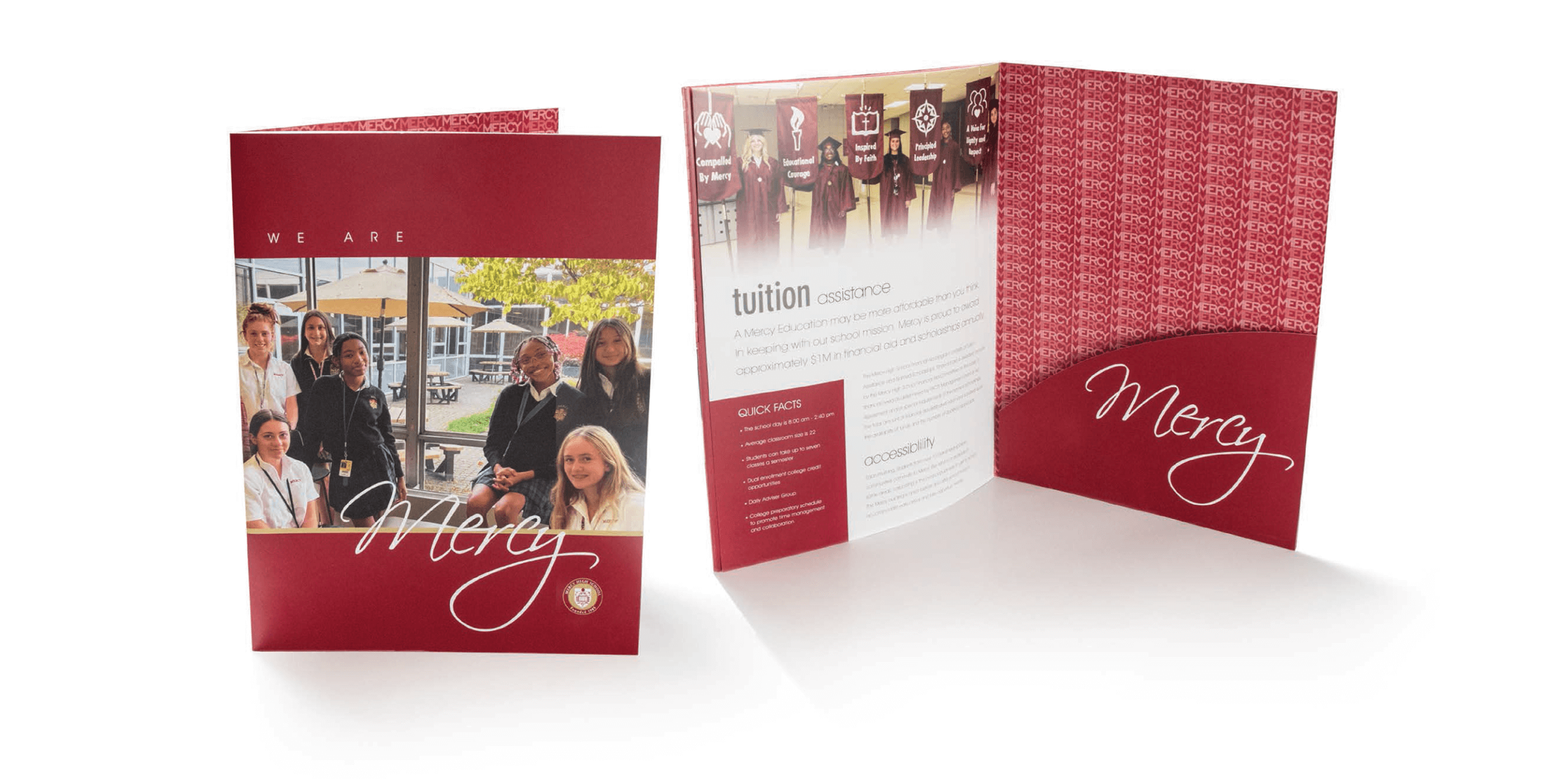 campaign branding corporate identity pocket folder and inserts for Mercy Admissions