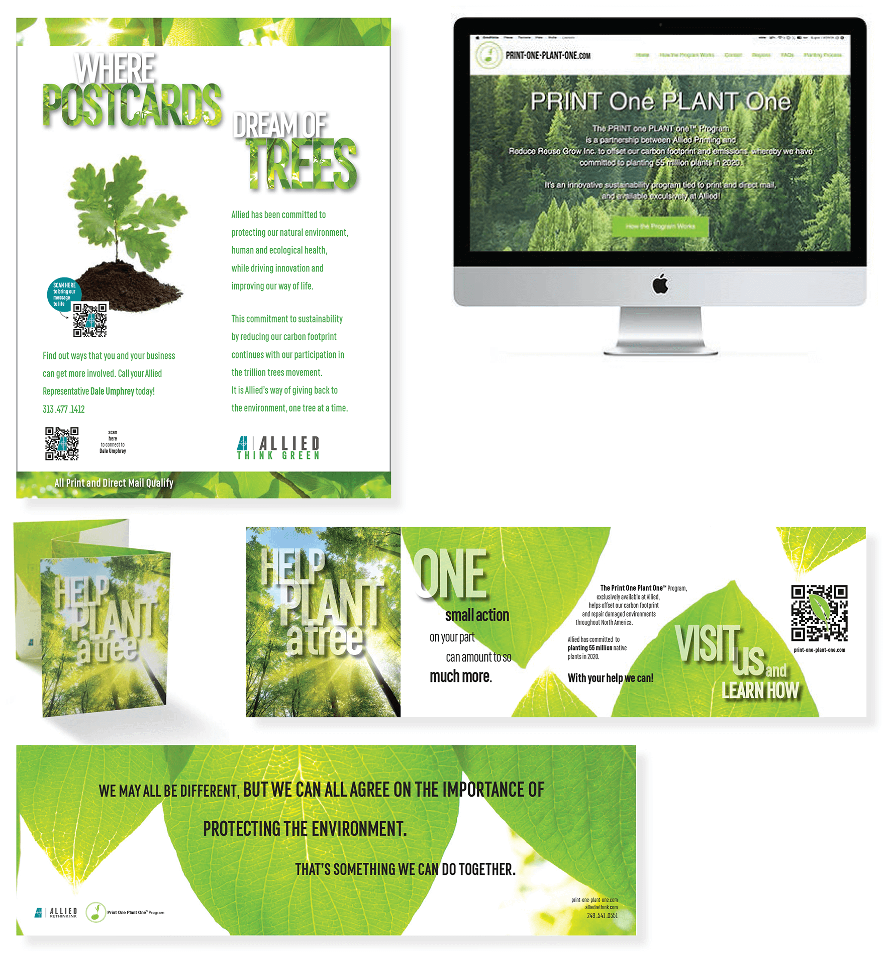 Allied Printing Sustainability Campaign flyer, website, and brochure