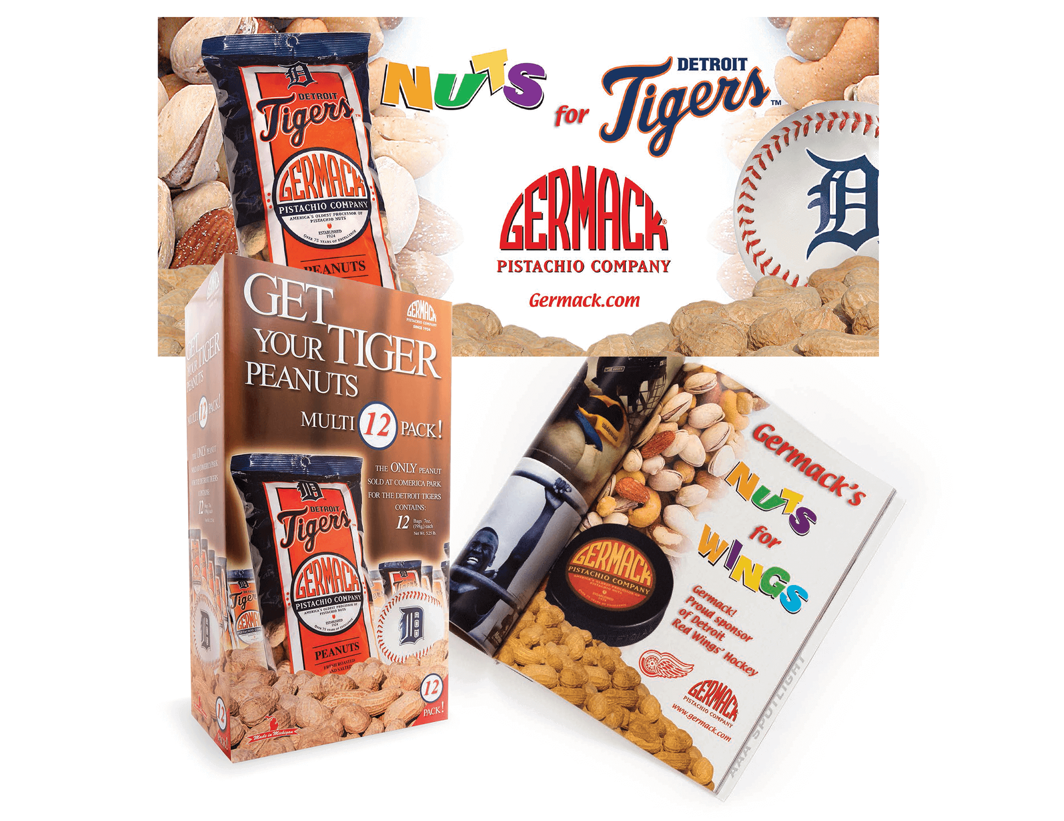 GERMACK_portfolio_TIGER_ver2a Award-winning packaging for Germack peanuts showing multi-pack box, banner and hockey ad