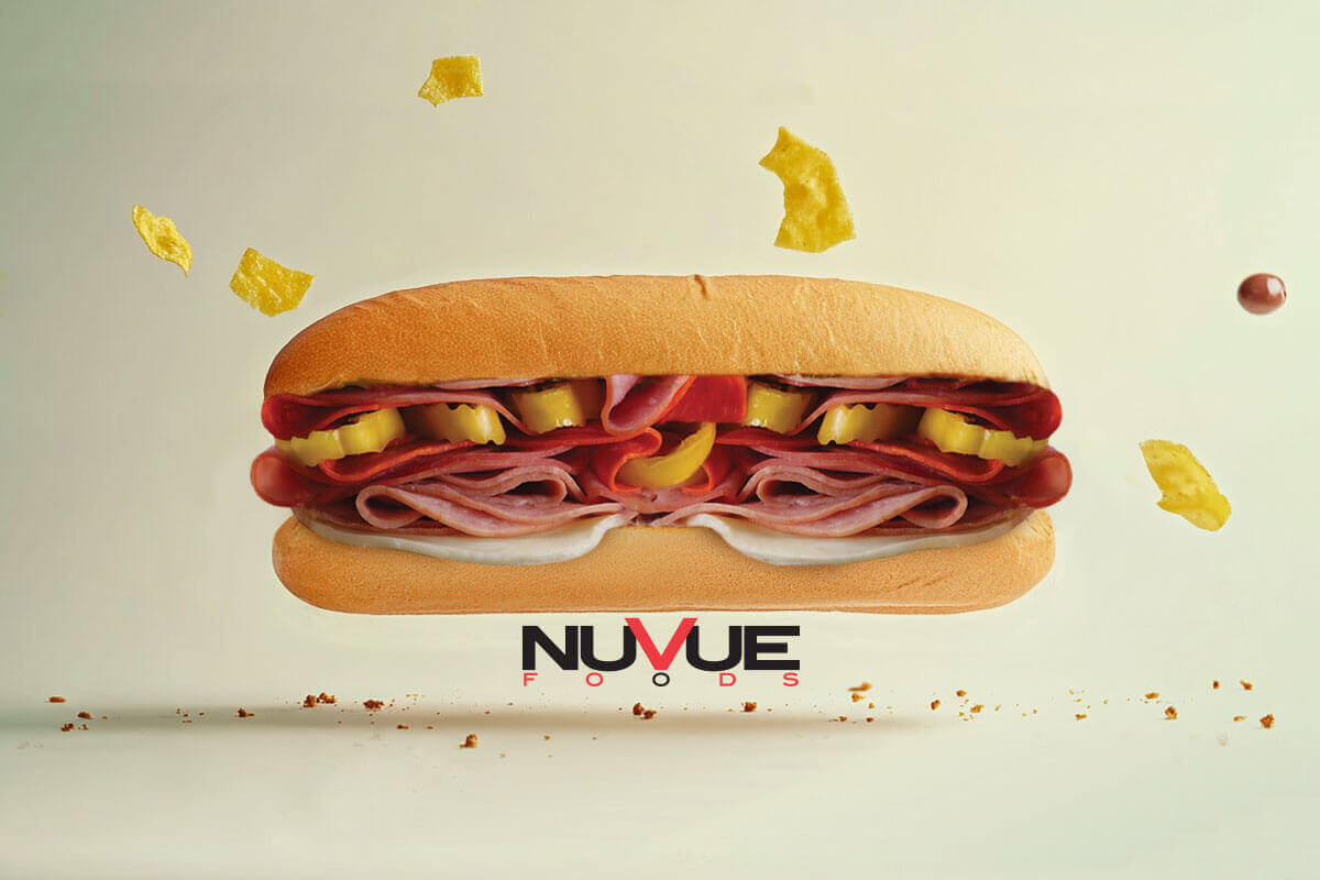NuVueFoods_logo NuVue hot Italian sub sandwich, NuVue logo design by Anne Ink for 18th Street Deli, Hamtramck, Michigan