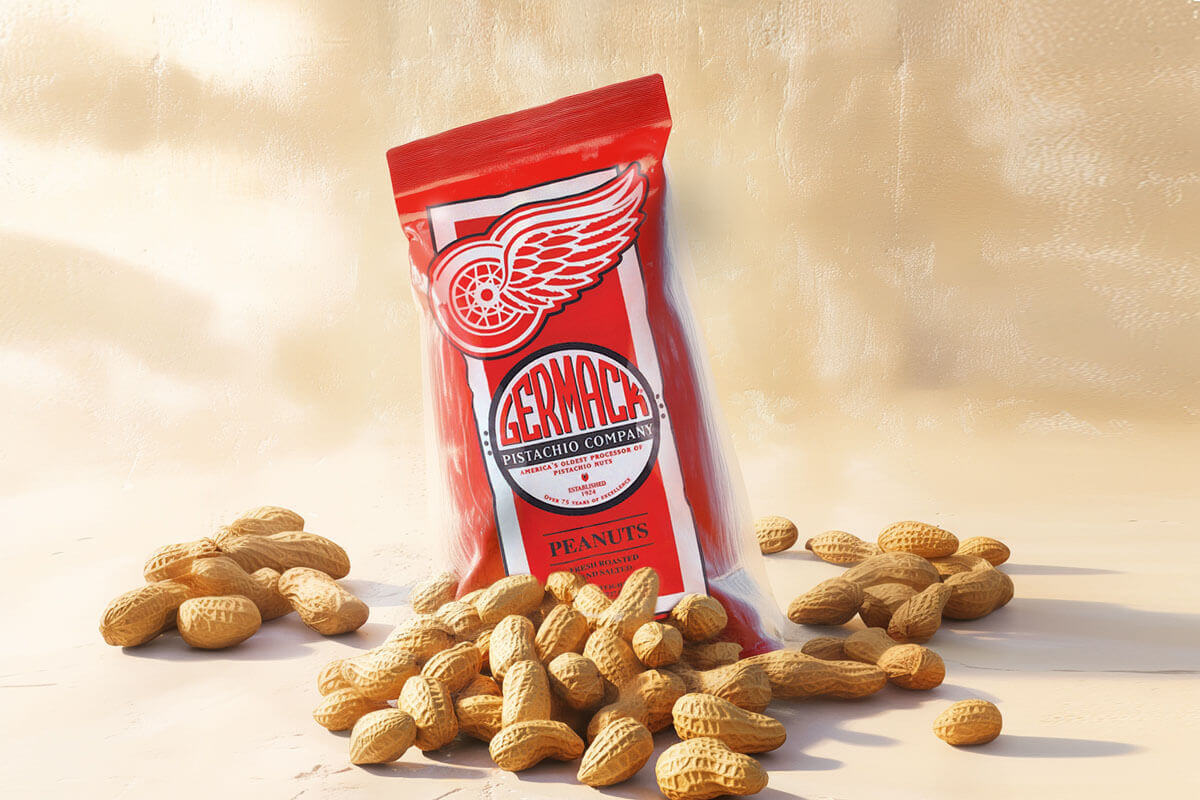 Germack_RedWings Detroit Red Wings branded in-shell peanuts award winning packaging for Germack Pistachio, Detroit, Michigan