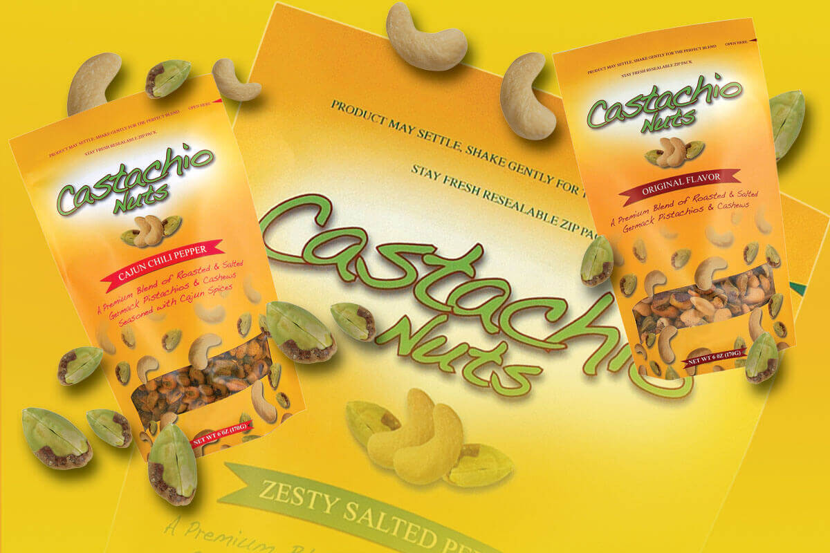 CastachioNuts Castachio nuts product line of flavored cashew and pistachio blends award winning packaging for Germack Pistachio, Detroit, Michigan