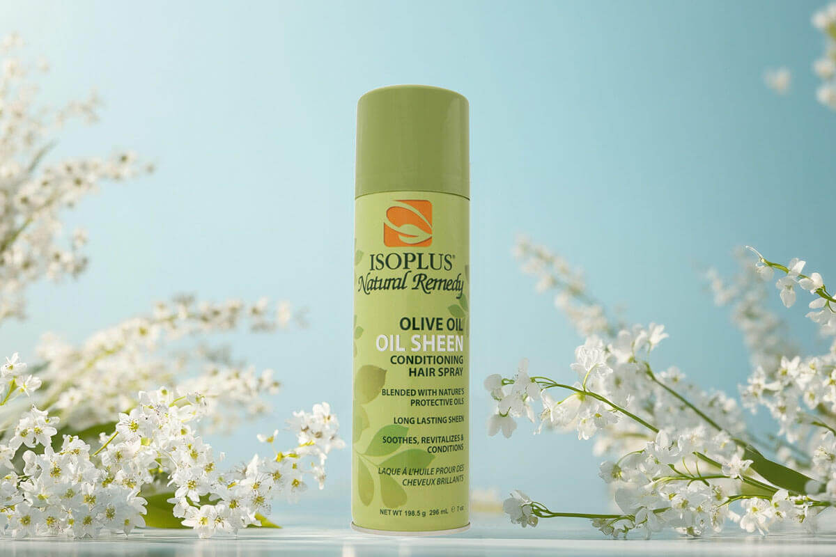 isoplus_NaturalRemedy Isoplus Natural Remedy, Olive Oil Oil Sheen, part of the product line for Murray's Pomade, Murray's Worldwide, Ferndale Michigan