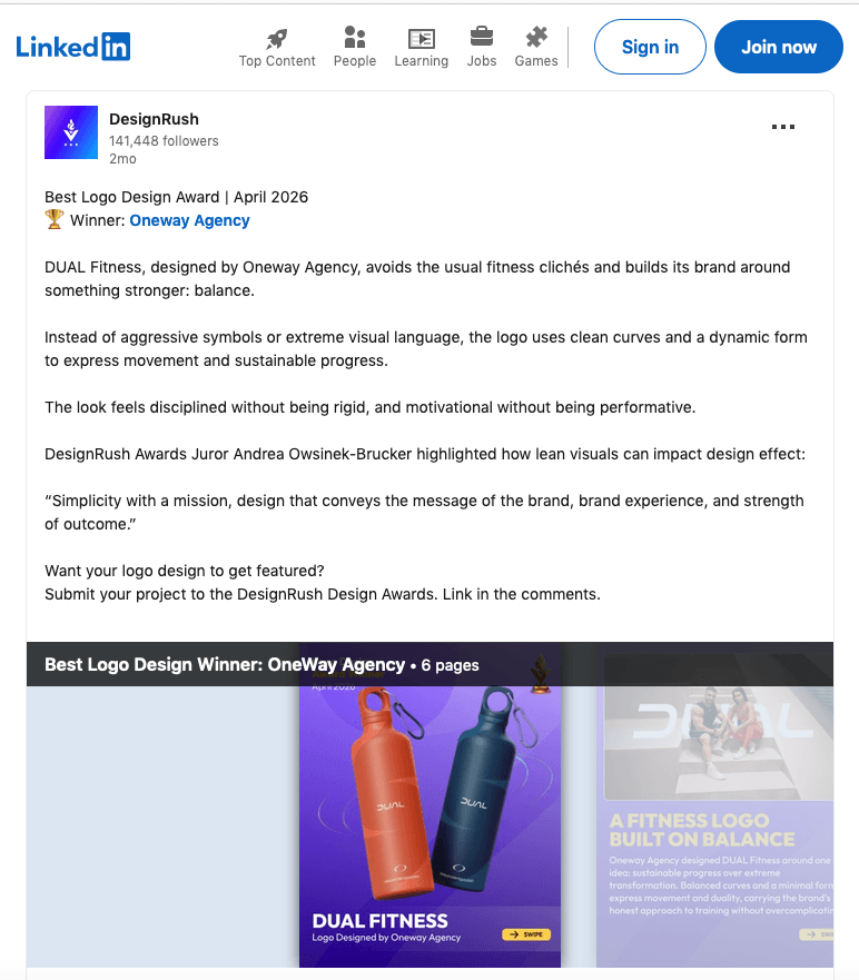 LinkedINnoted2 https://www.linkedin.com/posts/designrush_best-logo-design-winner-oneway-agency-activity-7450490318237601792-URI6
