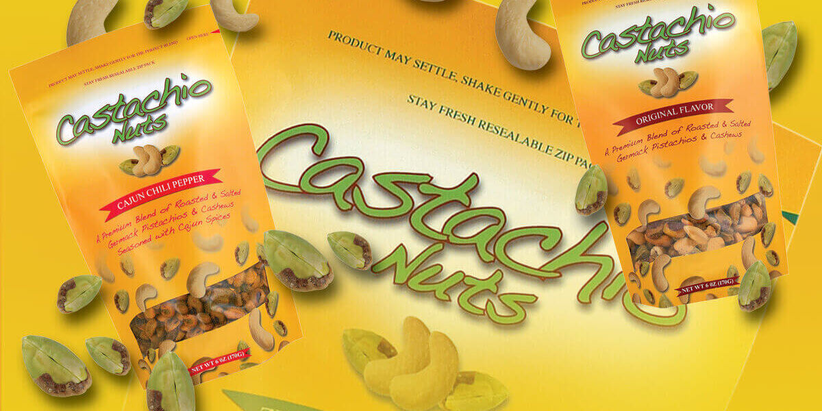 Castachio nuts product line of flavored cashew and pistachio blends award winning packaging for Germack Pistachio, Detroit, Michigan